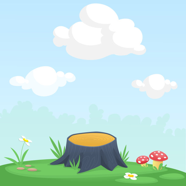 卡通背景与夏季草地和树桩。矢量图图片下载