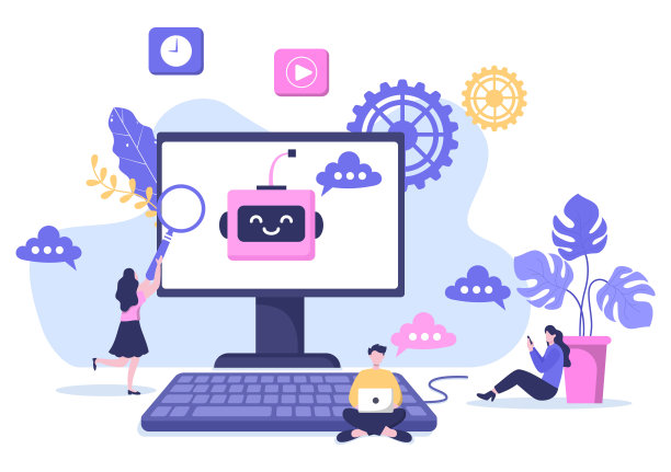 机器人虚拟辅助或聊天机器人背景矢量插图。人们用智能手机与在线技术支持和消息交流图片下载