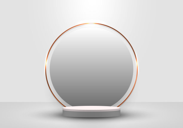 3D逼真的白色圆筒基座最小的场景和圆圈和金色边界背景在干净的背景图片下载