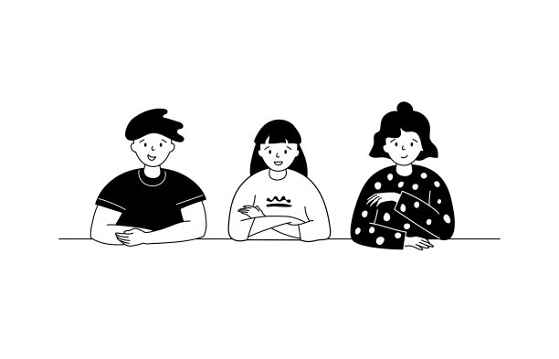 勾勒出孩子们穿着便服坐在桌旁的轮廓。快乐的学生。图片下载