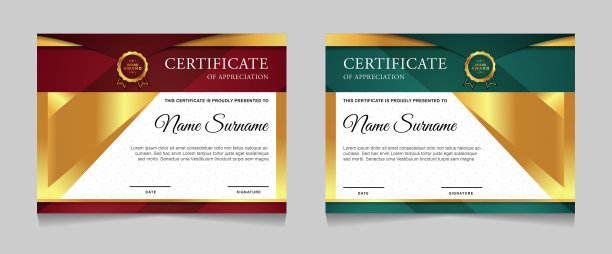 成就证书边缘设计模板与元素的豪华黄金徽章和现代线模式。矢量图形打印布局图片下载