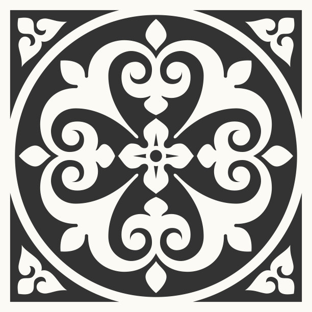 地板采用葡萄牙阿祖莱霍瓷砖设计，地中海黑白图案图片下载