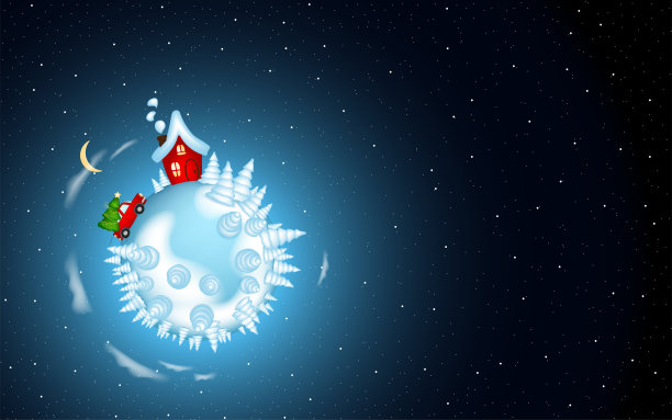 圣诞节背景与小红房子在冬季星球在太空。图片下载