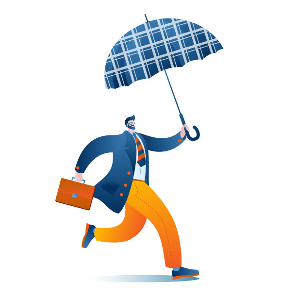 一个男人带着雨伞和公文包去了办公室。图片下载