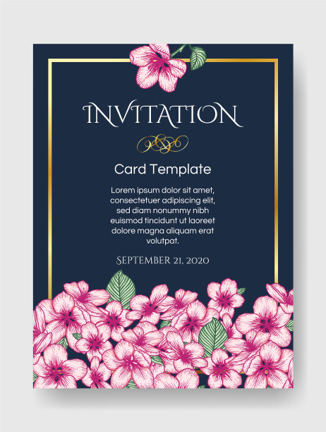 花卉婚礼请柬精美卡片模板图片下载