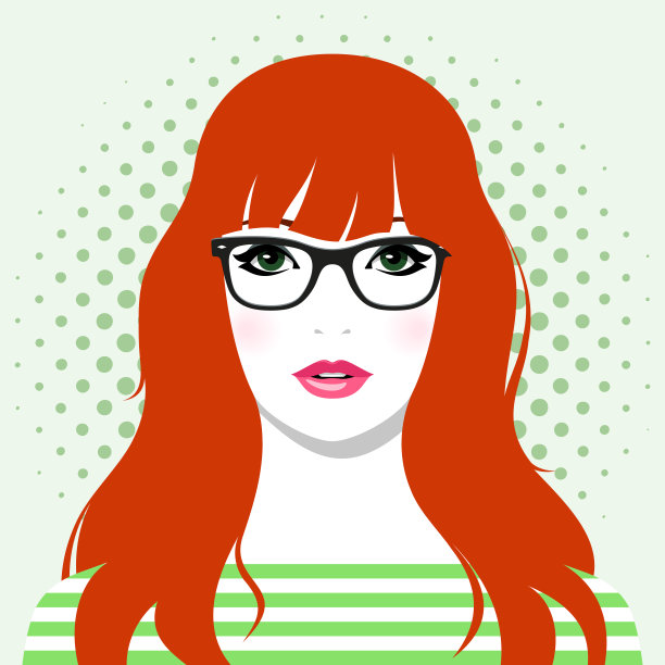 红发聪明的年轻女人戴着眼镜图片下载