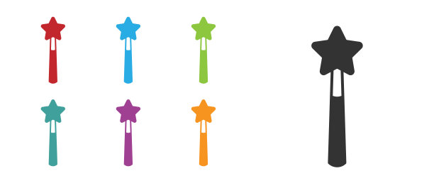 黑魔棒图标孤立在白色背景。星形魔术配件。神奇的力量。快乐的万圣节派对。设置图标丰富多彩。向量图片下载