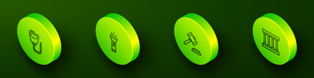 2.5D对讲机、手电筒、法官 gavel 和监狱窗口图标矢量素材图片下载