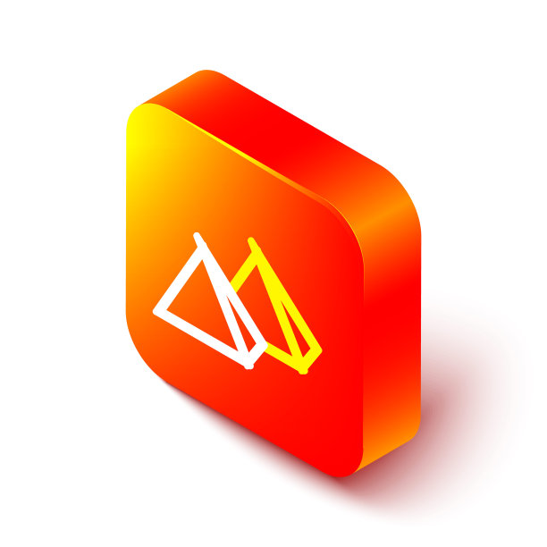 等距线埃及金字塔图标孤立在白色背景。古埃及的象征。橙色平方按钮。向量图片下载