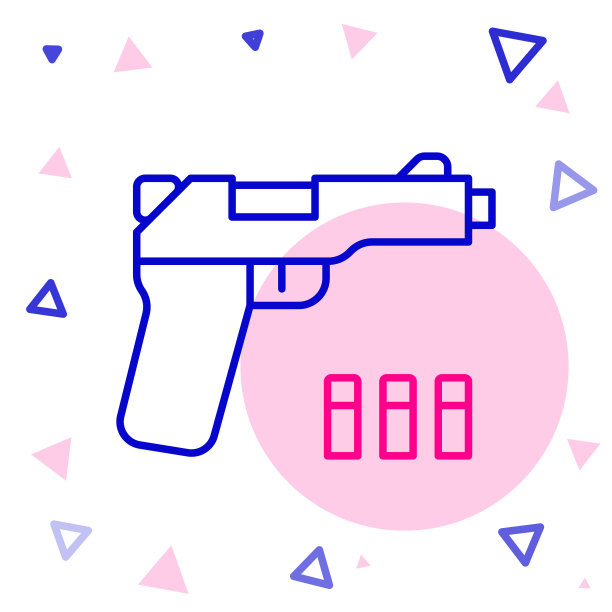 线手枪或枪图标孤立在白色背景。警察或军队的手枪。小型武器。色彩斑斓的轮廓的概念。向量图片下载