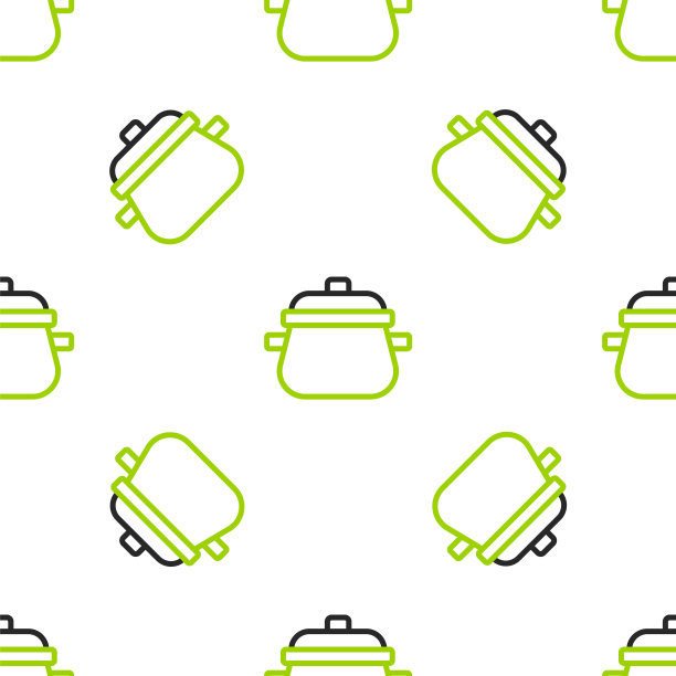 线烹饪锅图标隔离无缝图案的白色背景。煮沸或炖煮食物的象征。向量图片下载