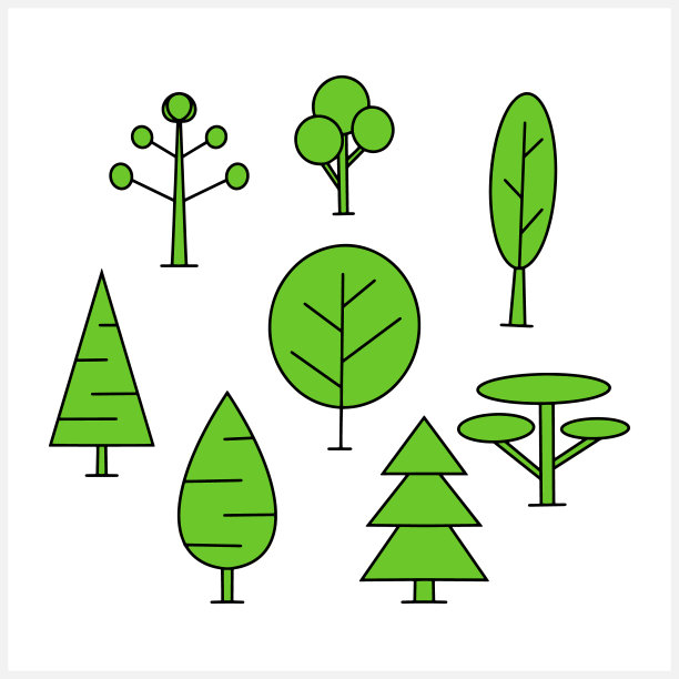涂鸦树设置剪贴画孤立。素描矢量图例。每股收益10图片下载