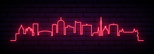 红色的霓虹灯天际线多特蒙德明亮的多特蒙德城图片下载