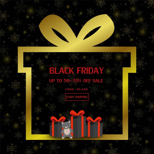 黑色星期五销售横幅在黑暗的背景为广告，网上购物，模板或海报图片下载