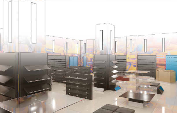 购物中心，室内可视化，3D插图图片下载