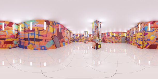 球形室内全景图，3D插图图片下载