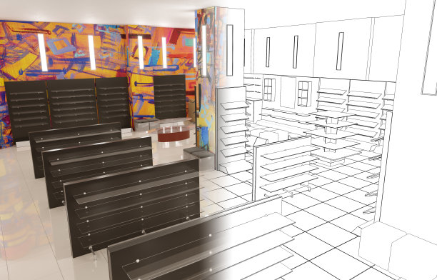 购物中心，室内可视化，3D插图图片下载