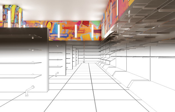 购物中心，室内可视化，3D插图图片下载