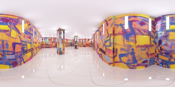球形室内全景图，3D插图图片下载