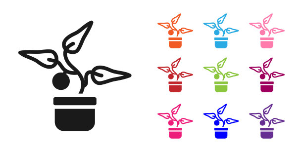 黑色植物在花盆图标孤立在白色图片下载