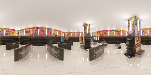 球形室内全景图，3D插图图片下载