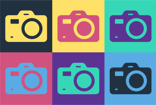 流行艺术照片相机图标孤立的颜色图片下载