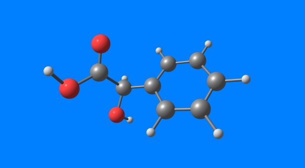 扁桃酸分子结构分离在蓝色上图片下载