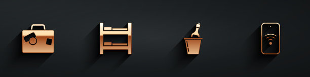 把手提箱放在酒店房间的床上，把香槟放在冰里图片下载