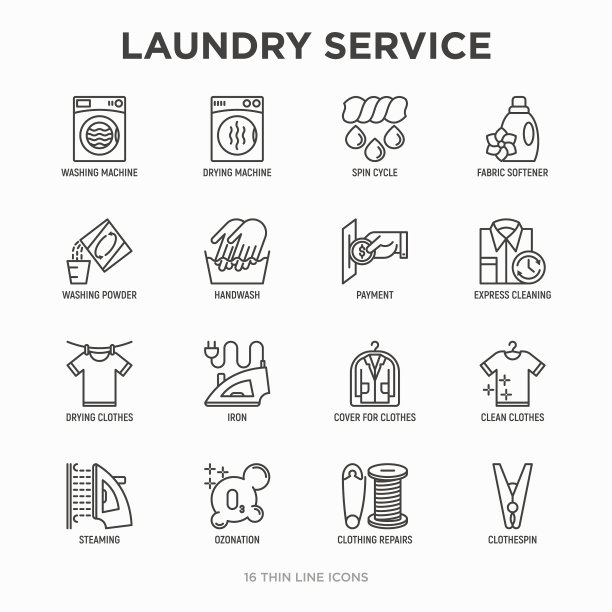 洗衣服务细线图标设定洗涤图片下载