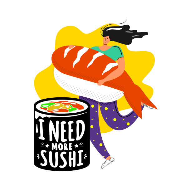 女孩拿着巨大的寿司卷图片下载