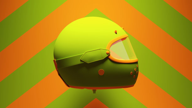 绿色橙色摩托车头盔安全保护与绿色的橙色雪佛龙图案背景图片下载