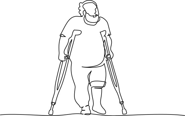 上了年纪的超重男子拄着拐杖走路图片下载