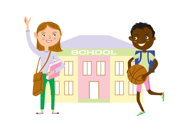 卡通快乐的孩子们在返校的路上图片下载