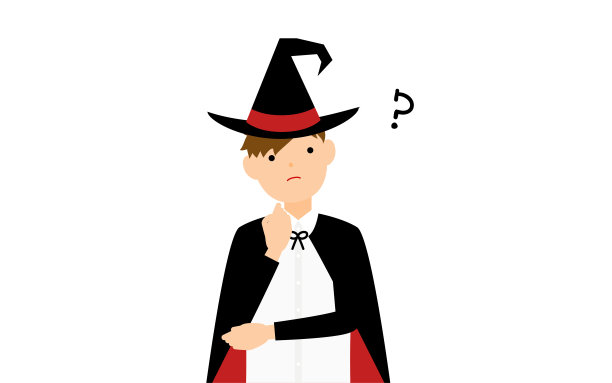 万圣节的伪装，男孩在巫师的服装姿势与手臂交叉在痛苦图片下载