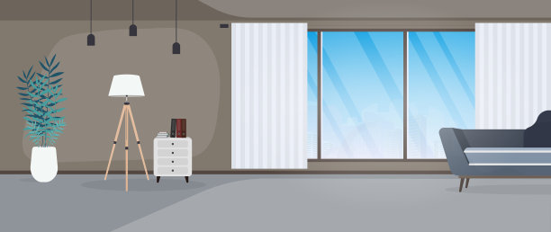 现代的房间配有大窗沙发架图片下载