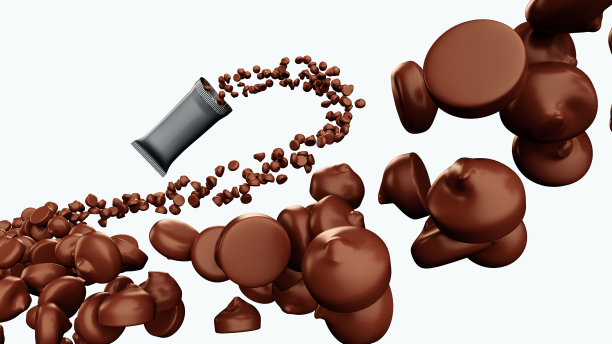 从零食包装袋中洒落的巧克力豆图片下载