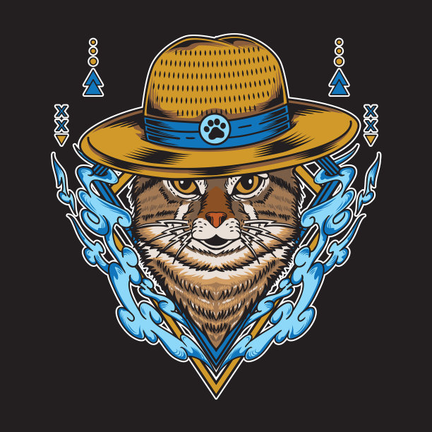 猫戴草帽，有水元素图片下载