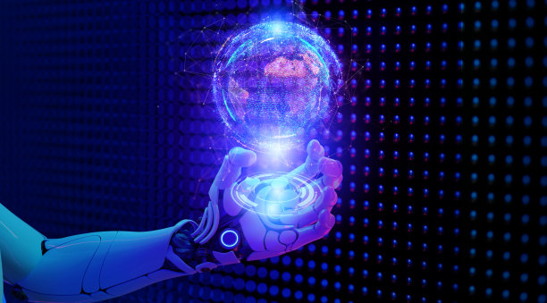 数字营销未来智能世界技术未来3D机器人手在数字世界的网络背景。现代大数据企业数字化营销策略基于互联网和在线技术图片下载