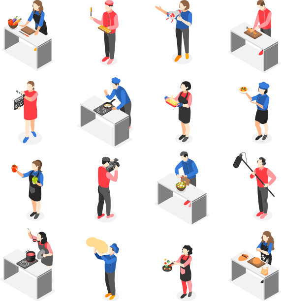 烹饪显示等距图标集图片下载