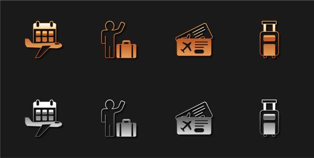 设置日历和飞机游客与手提箱图片下载