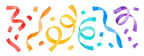 派对彩带一套彩虹颜色:红，橙，黄，绿-蓝，蓝和紫色。图片下载