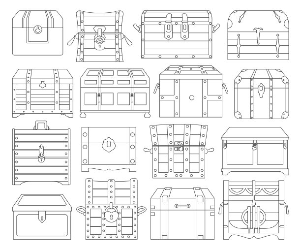 箱子孤立的轮廓设置图标图片下载