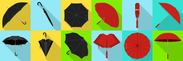 孤立的雨伞扁平图标合集图片下载