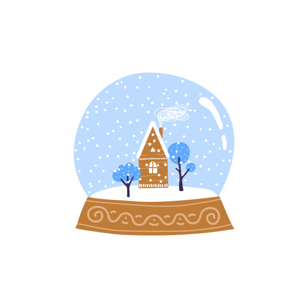 在玻璃球上涂鸦房子和树图片下载