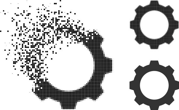 溶解和半色调像素齿轮图标图片下载