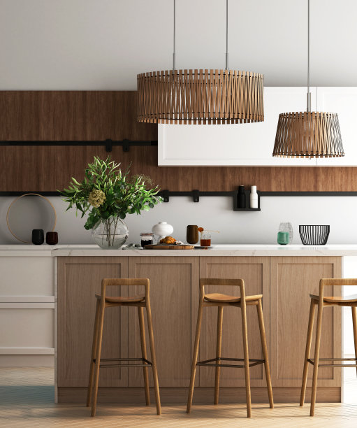 豪华住宅厨房的3d渲染图片下载