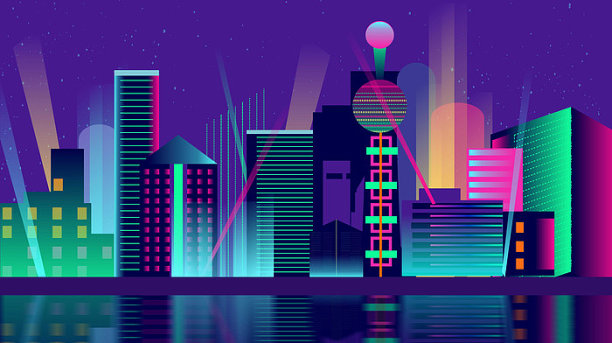 建筑夜景炫彩城市素材图片