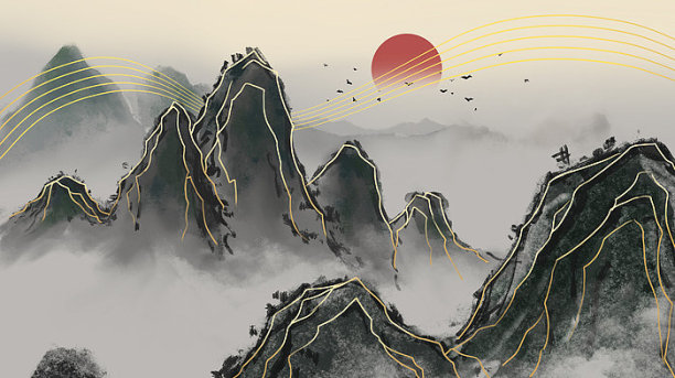 手绘水墨画古风山水风景图片下载