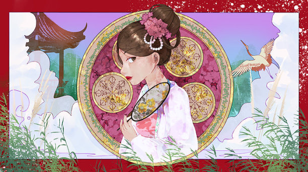 手绘国潮美女插画图片下载