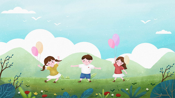 儿童上学读书草坪插画图片下载